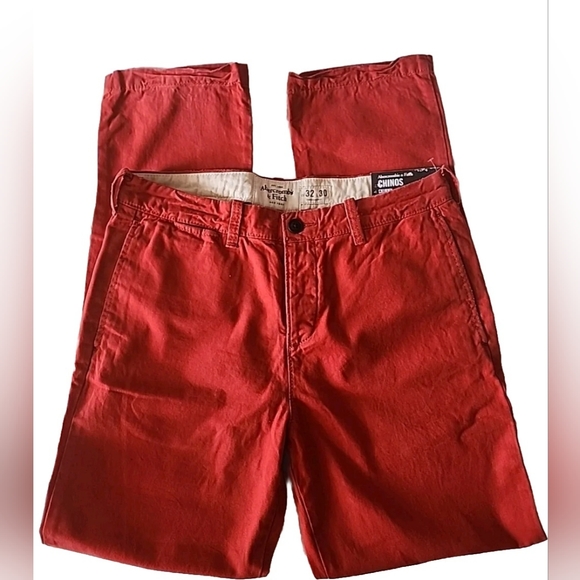 Abercrombie & Fitch Men's Denim Chinos Skinny Red Jeans. 32x30. New With Tags. - Picture 2 of 6